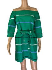 Ann Taylor Women's Dress Size 0 Petite Green Stripes Classic New