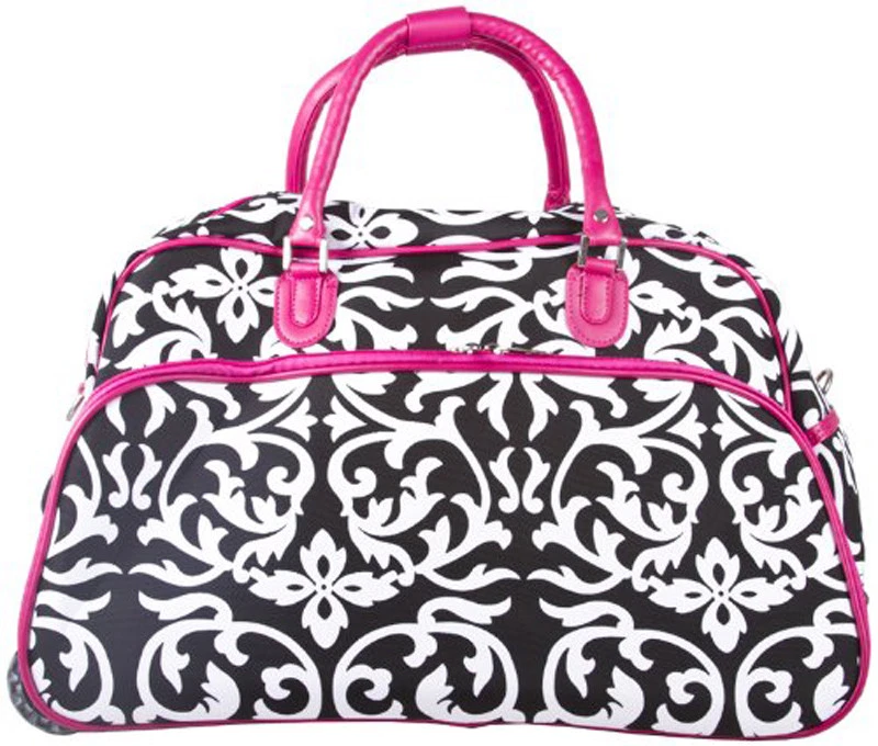 女士的粉红色锦缎 21 英寸滚轮行李袋行李箱服装随身行李袋 — 第 2/4 张图片