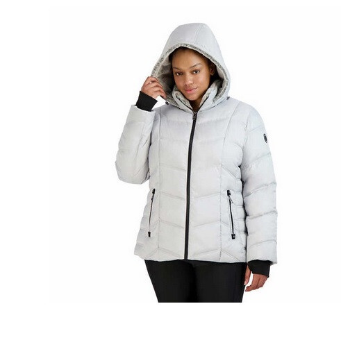 NUEVO CON ETIQUETAS Nautica Damas’ Chaqueta Puffer Capucha Desmontable Plateada Talla Mediana - Imagen 1 de 3