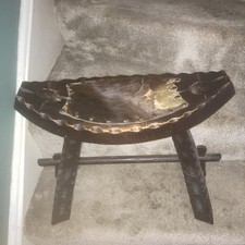 Milking Stool Cowhide Skin On Top Spanish Horseshoe Shaped Slight Tear On Top