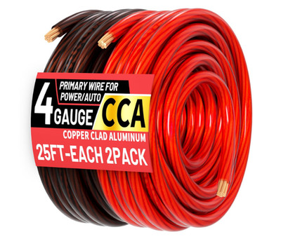 Cable CCA calibre 4AWG, 25 pies cada uno en negro y rojo, cable primario de bajo
