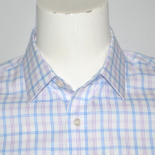BANANA REPUBLIC Slim Fit Non Iron White Purple Blue Check Dress Shirt Sz M 15.5