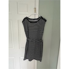 Talbots Navy and White Striped Belted Mini Dress Size Medium