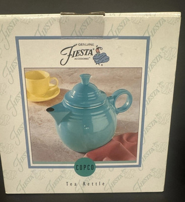 Fiesta Copco Blue Ceramic Tea Kettle with Lid, Glossy Finish, Round