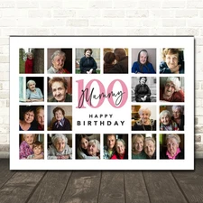 Photo Collage 100th Birthday Custom Gift For Mummy 20-Photo Print Or Canvas