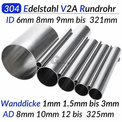 304 Edelstahl Rohr Rundrohr Stahlrohr Geländerrohr Durchmesser 8-325mm L=200mm - Bild 1 von 4