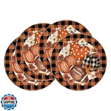 XCHI Fall Football Pumpkin Love Heart Flowers Plaid Round Placemats Set of 4 