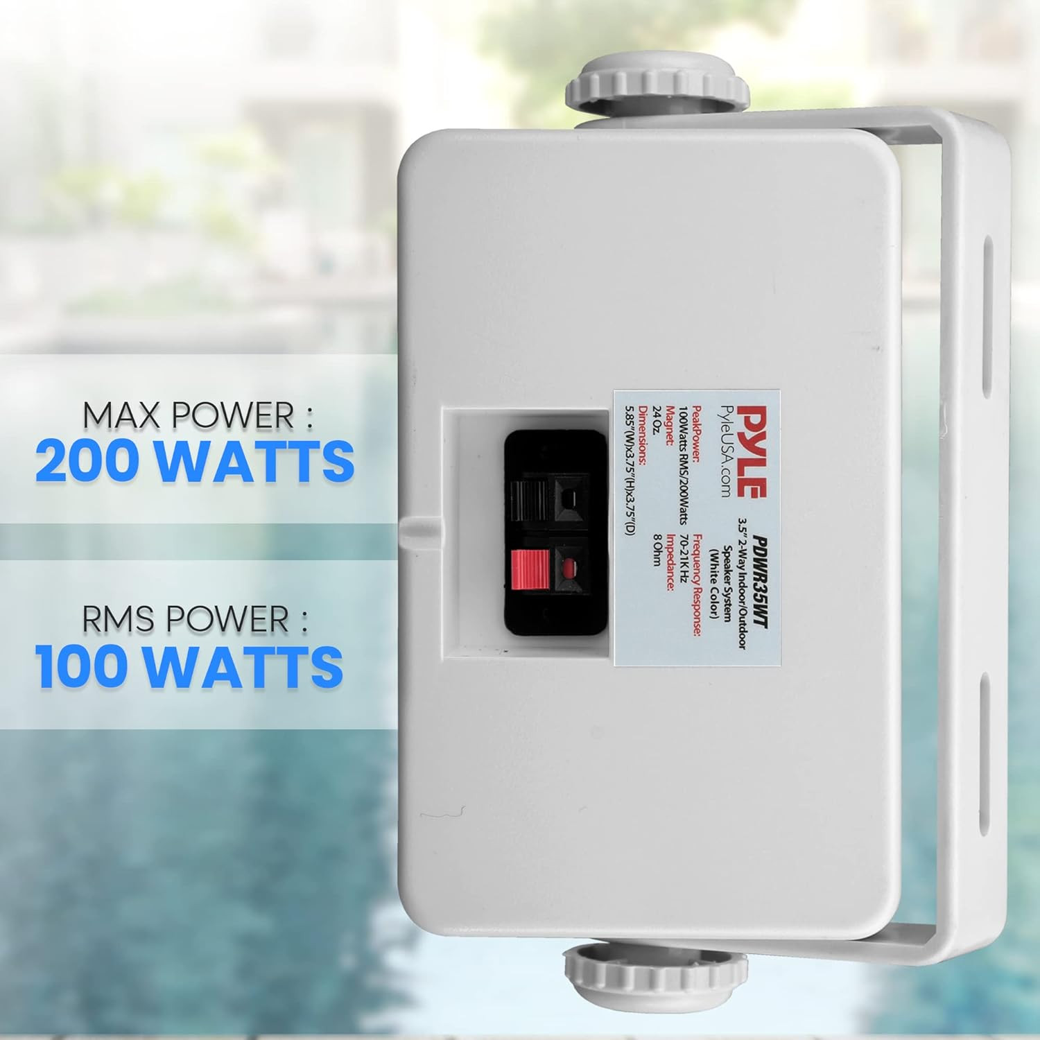 usa Indoor Outdoor Speakers Pair - 200 Watt Dual Waterproof 3.5” 2-Way Full