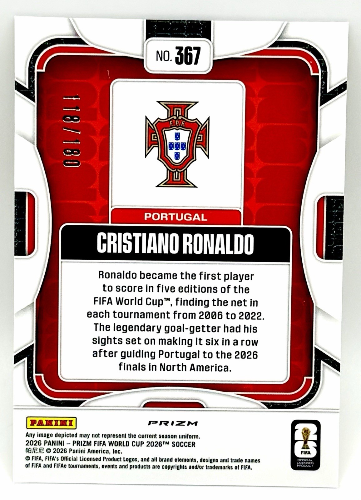 2026 Panini Prizm FIFA World Cup Cristiano Ronaldo #367 Yellow Wave Prizm /180 view 2