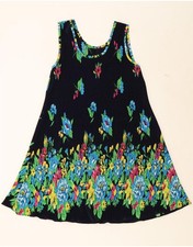 VINTAGE Womens Sleeveless A-Line Dress UK 16 Large Navy Blue Floral ED07