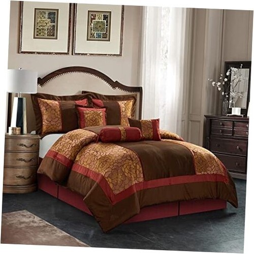 Red/Brown Comforter Sets California King Size, 7 Piece, Home Decor, Premium