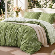 Olive Green King Comforter Set - King Size Comforter Set, 3 Pieces Cute Flora...