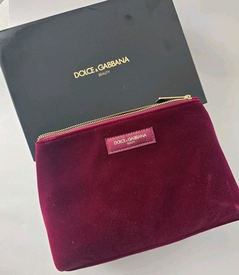 Dolce & Gabbana Beauty Bag Velvet Maroon Red Cosmetics Makeup Pouch NEW