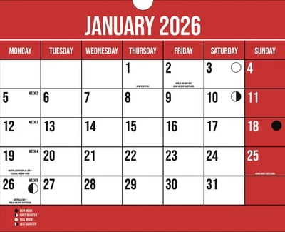 DESIGN GROUP 2026 Wall Calendar Easy View Planner 1 Month Per Page Hanging Spiral Bound Red