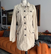 vintage 90s Gianni Versace Womens M Long Cotton Beige Trench Coat Intensive