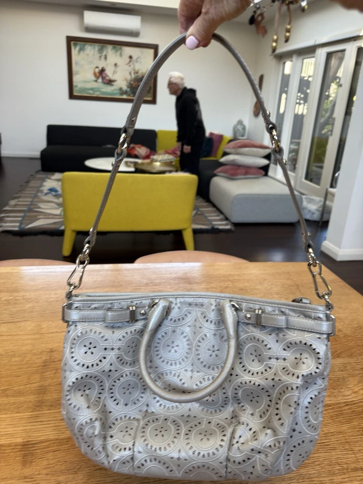 Coach Madison Signature Gray Silver Shoulder Satchel Bag Purse Shimmer Genuine - image 3 of 4