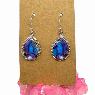 Violet Dahlia Ice Blue Kingman Turquoise Earrings Solid 925 Sterling Silver - Image 1 of 4