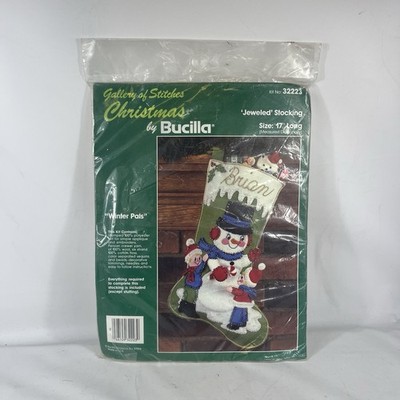 Bucilla Gallery of Stitches Jeweled Stocking Snowman 17  Winter Pals 32223 - NEW
