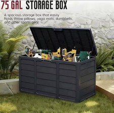 75 Gallon Outdoor Deck Box Storage Container Lockable Lid Heavy-Duty