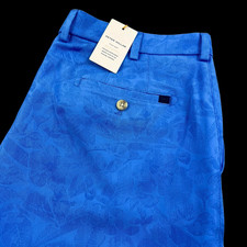 Peter Millar Crown Sport Salem Floral Stripe Print Stretch Shorts Blue 38 115