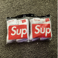 Supreme Hanes Cushioned Crew Socks 4 Pairs White Black Men Size 6-12