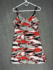 Y2K Jennifer Lauren Mini Sundress Size L Red Black Tropical Cover Up Beach