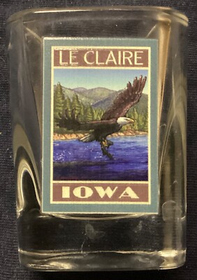 Souvenir Le Claire Iowa River Eagle. Whisky Shot Glass Jigger USED 2 1/2  tall