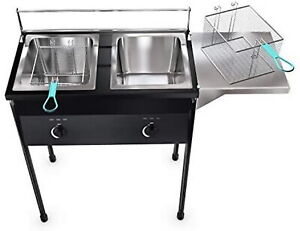 Heavy Duty Taco Cart Two Tank Double Deep Fryer Compatible with Propane Gas Tank