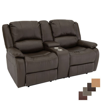 RecPro Charles 67'' Double RV Wall Hugger Recliner Sofa With Console Chestnut