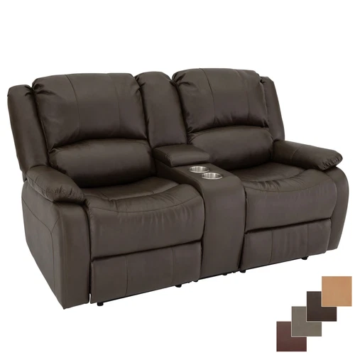 RecPro Charles 67" Double RV Wall Hugger Recliner Sofa With Console Chestnut