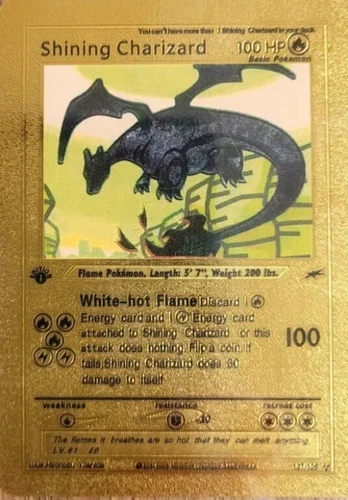 Shining Charizard Pokémon card rare 107/105 gold and in perfect condition 