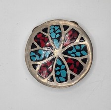Vintage Possibly Native American Made Blue And Red Acrylic Inlaid Belt Buckle