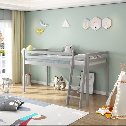 Mid Sleeper Bed Children Kids Grey Wood 3FT Single Mattress New - Picture 3 of 7