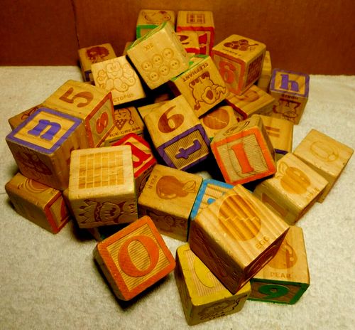 Playskool~Alphabet, Numbers, & Pictures Wooden Building Toy Playing Blocks 2013 - Picture 13 of 20