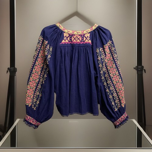 Womens NWT Free People Embroidered Peasant Shirt Tunic Balloon Sleeves Large - Picture 5 of 11
