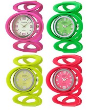 NEW-GENEVA MAGENTA PINK,CORAL,NEON YELLOW,GREEN HOOPS BANGLE,CUFF WATCH