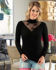 High Neck Black Top with Beautiful Transparent Palm Openwork European Products