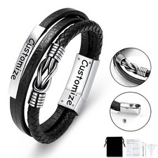 Multi-Layer Braided Leather Urn Bracelet for Ashes with Magnetic Clasp Beads Urn