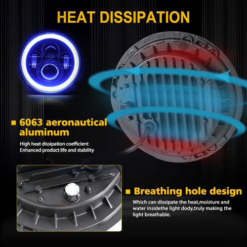 7" Inch LED Headlight Blue Halo Angle Eyes For Jeep Wrangler JK LJ TJ CJ 96-18 - Picture 5 of 13