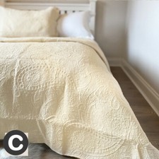 Luxury Cotton Neutral Beige Embroidered Quilted Double / King Bedspread Throw 