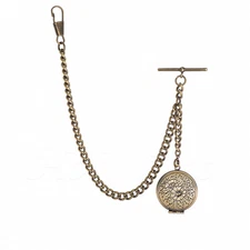 Brand New Bronze Single Albert Pocket Watch Fob Chain With  Locket Pendant