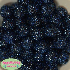 20mm Navy Blue Rhinestone Gumball Beads Chunky Bubblegum 20 pc