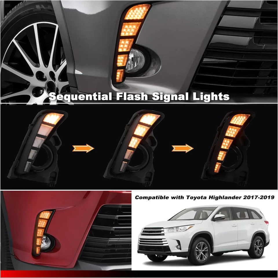 Lâmpada de neblina dianteira para Toyota Highlander 2017 2018 2019 luz de circulação diurna - Imagem 3 de 4
