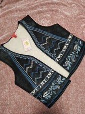 C&v Chelsea & Violet Womens Small Sherpa Lined Embroidered Vest Boho Black /blue