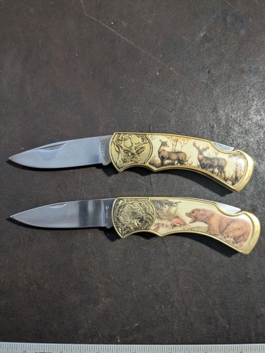 A Pair of Franklin Mint Collector Pocket Knives - Grizzly Bear & Whitetail Deer!
