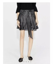 NWT Halston Heritage METALLIC STRIPE FLOUNCE SKIRT, Black/Gunmetal, Size S, $295