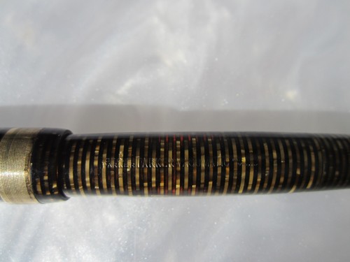 ANTIQUE 1930's PARKER VACUMATIC BLUE DIAMOND GOLDEN PEARL 18K NIB FOUNTAIN PEN - Picture 15 of 24
