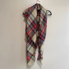 Oversized Classic Plaid Cozy Fall Blanket Scarf Fringe Trim