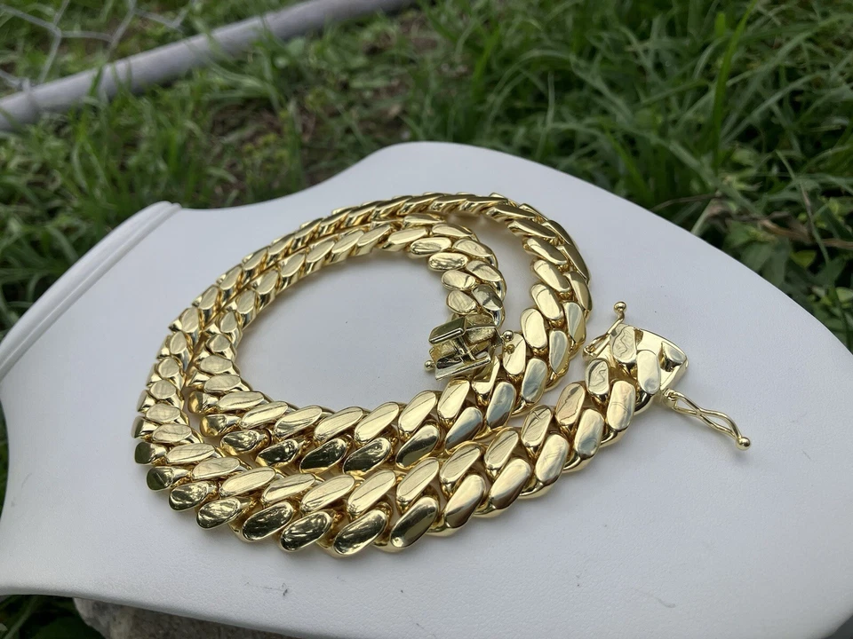 Cadena de eslabones Miami Cuban chapada en 10k joyería 15 mm Foto 4 de 4