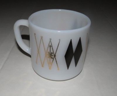 Vintage Federal Milk Glass Atomic Harlequin Coffee Cup MCM Mid Century Modern